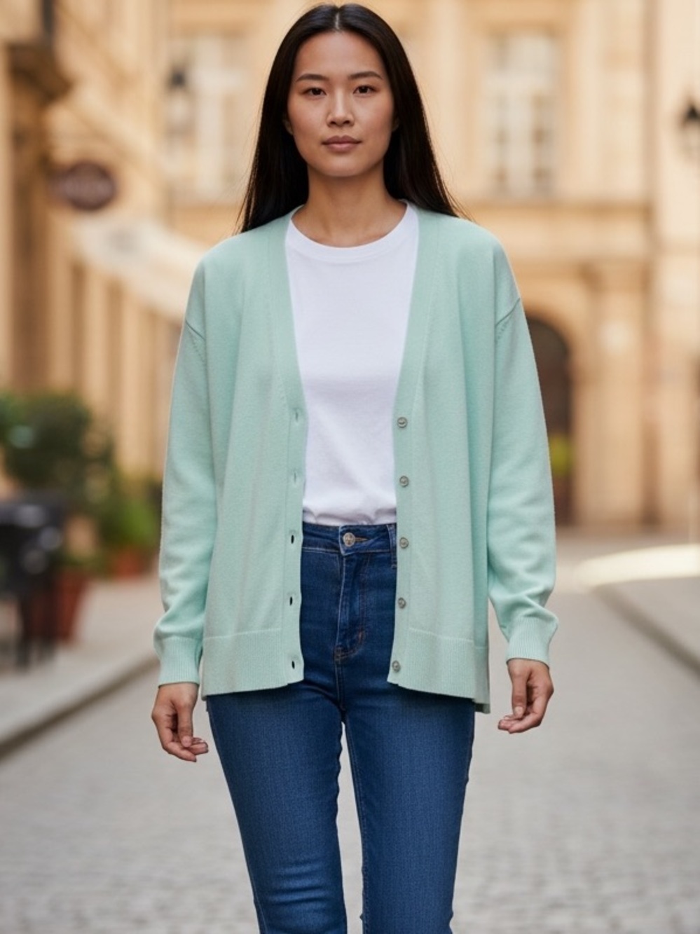 Talbots Girlfriend Mint Green V-Neck Button Medium Cardigan